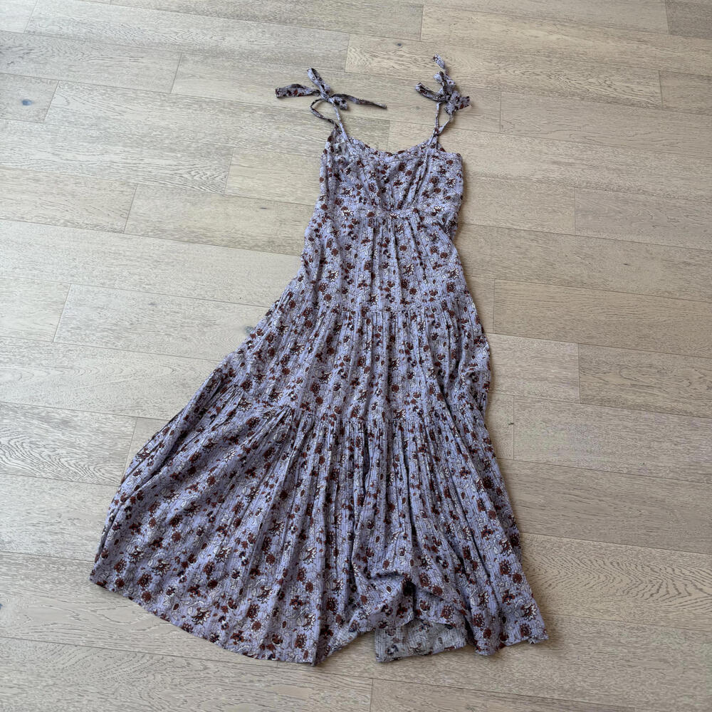 Veronica Beard Windansea Floral Print Maxi Dress Lavendar Bow Straps - Picture 5 of 7